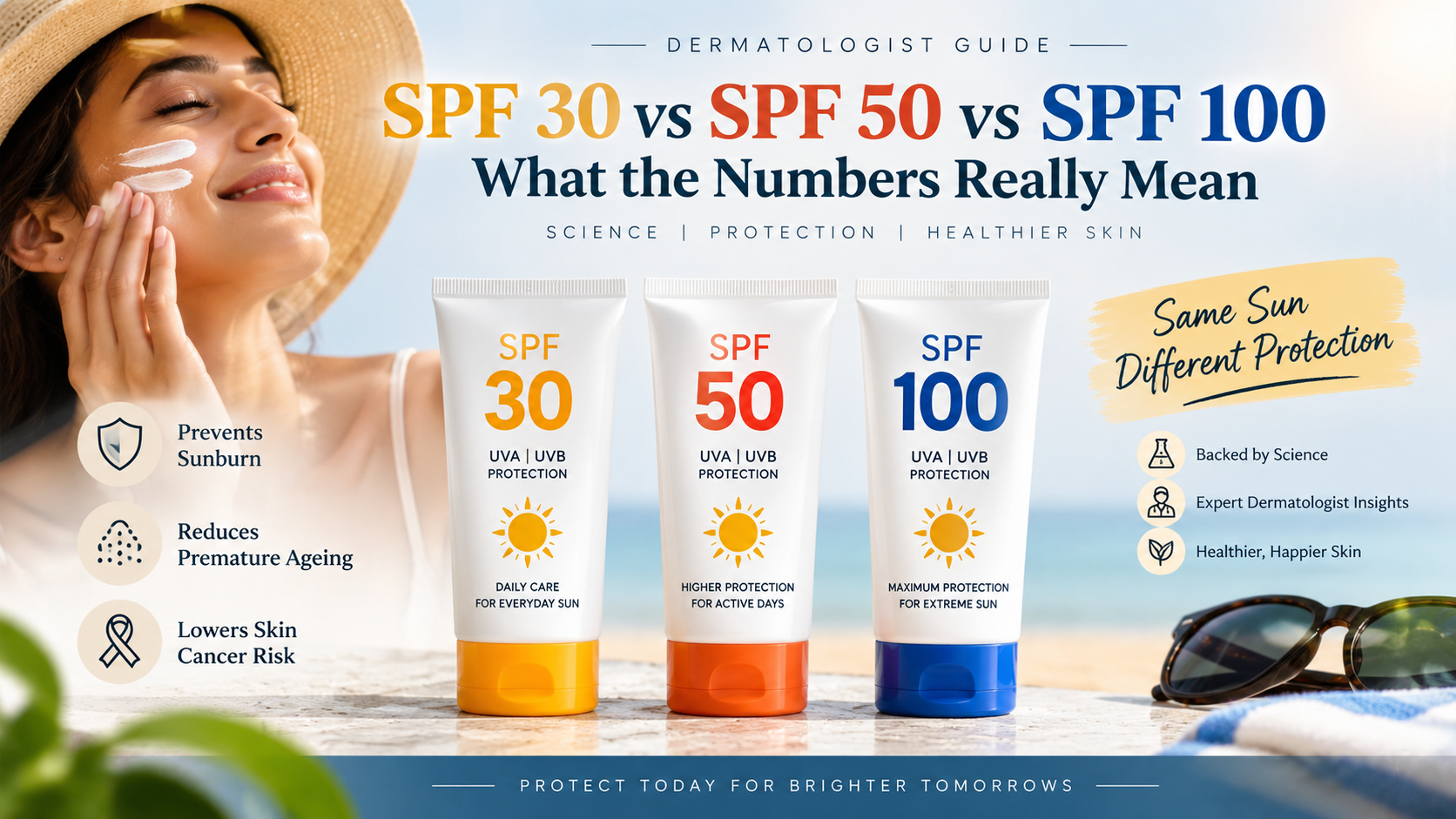 SPF 30 vs SPF 50 vs SPF 100 sunscreen comparison