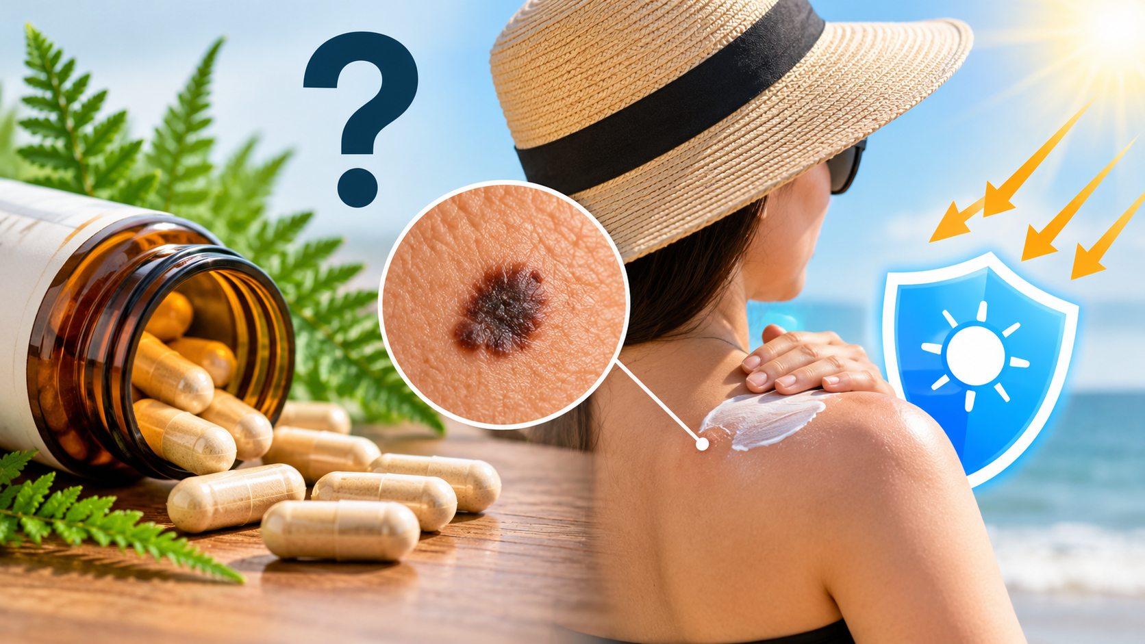 Oral sunscreen pills and topical sunscreen for skin cancer prevention